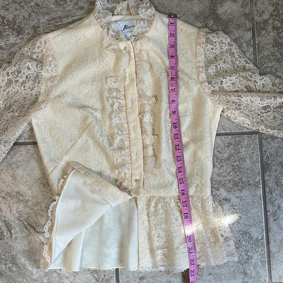 Vintage Herman Marcus Cream Lace Victorian Peplum Blouse Long Sleeves - Picture 9 of 11